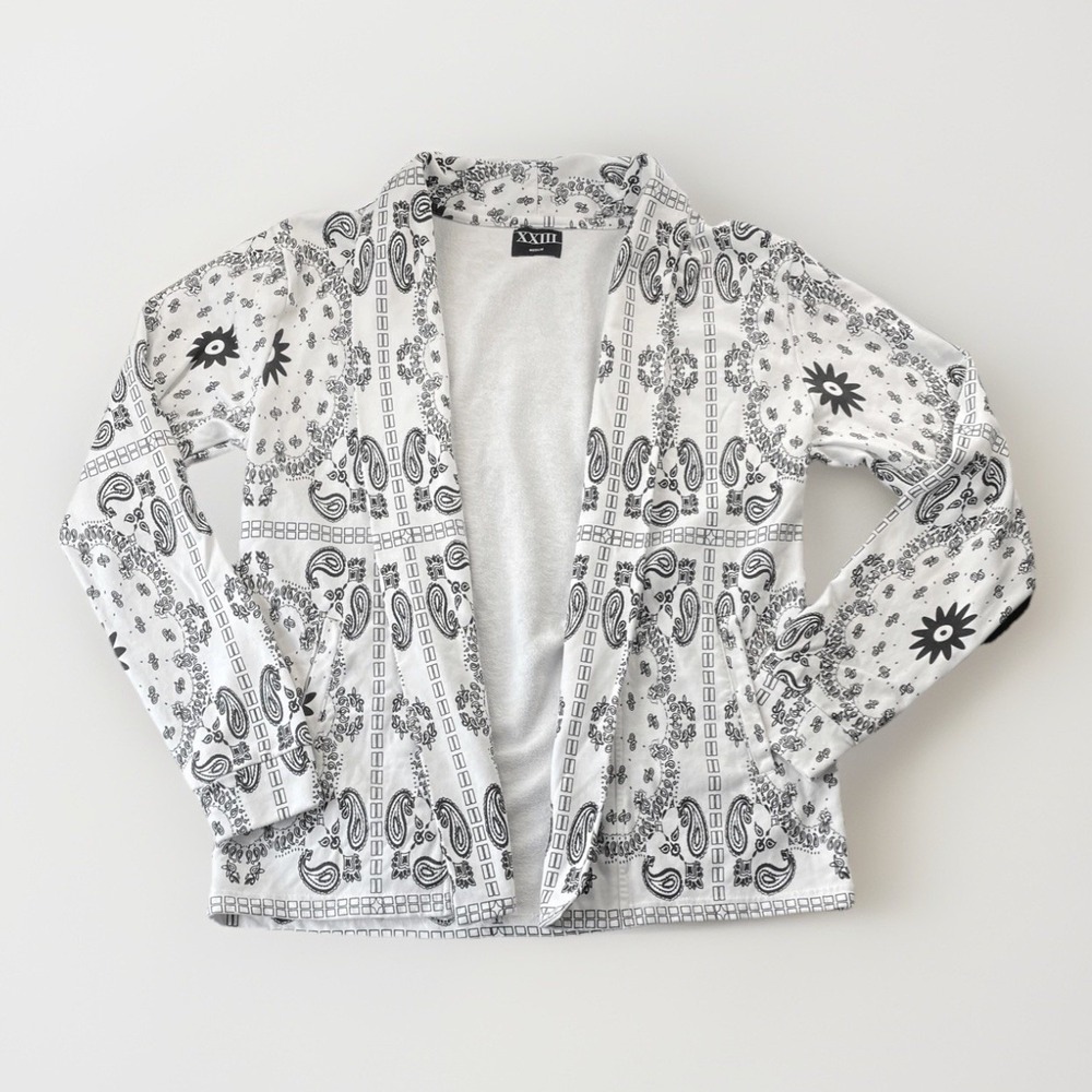 Black White Bandana Print Open Front Cardigan Mens M Streetwear Casual Relaxed